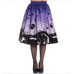 Hell Bunny Purple Halloween Goth The Haunt Graveyard Skirt Size Medium Cats